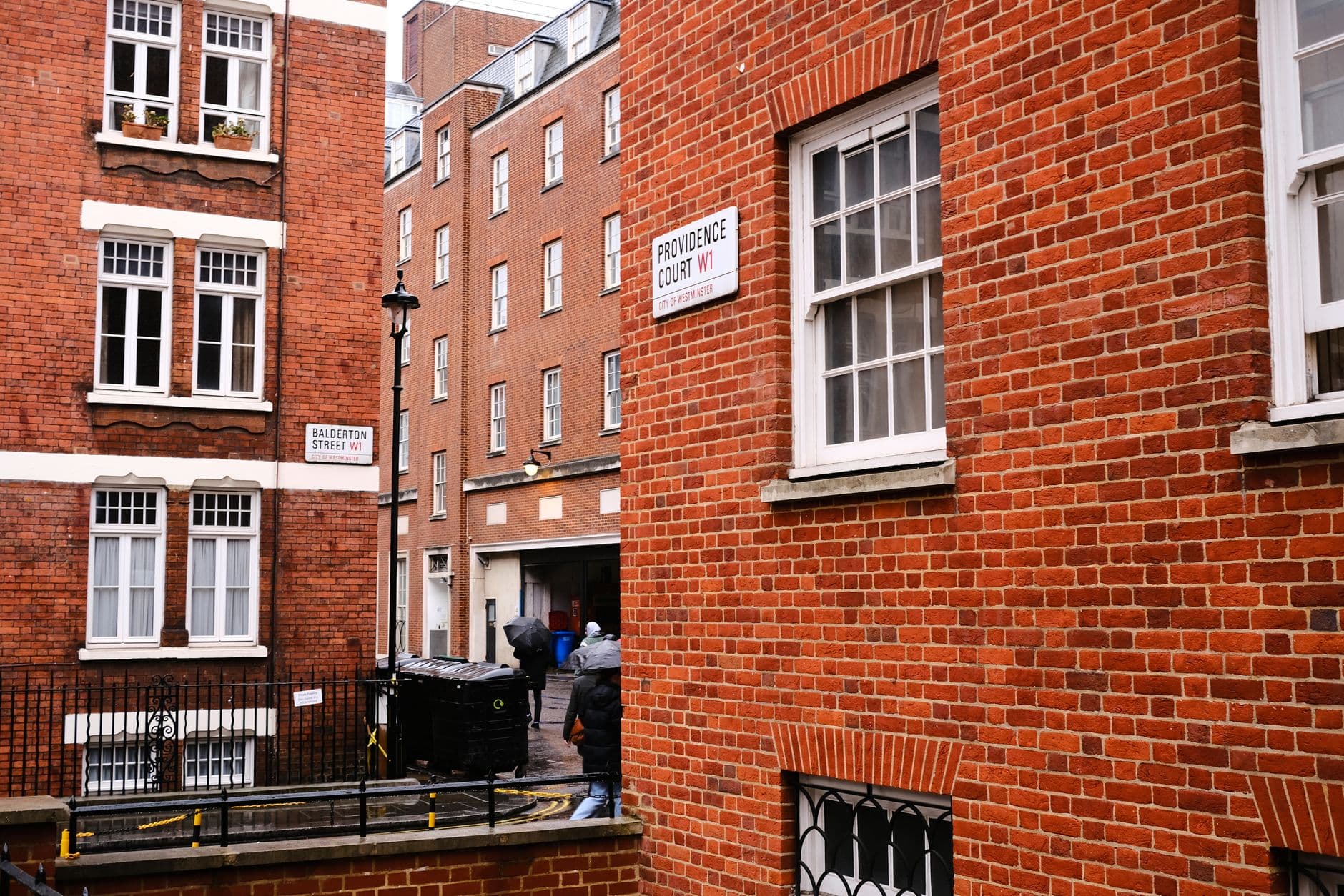 Red brick buildings in Marylebone, London showcasing classic residential architecture.